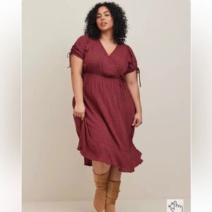 Torrid Midi Swiss Linen Surplice Dress dark red size 3